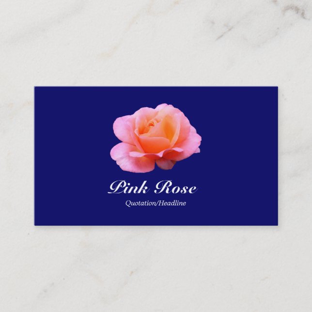 Pink Rose - Navy Blue Business Card (Front)