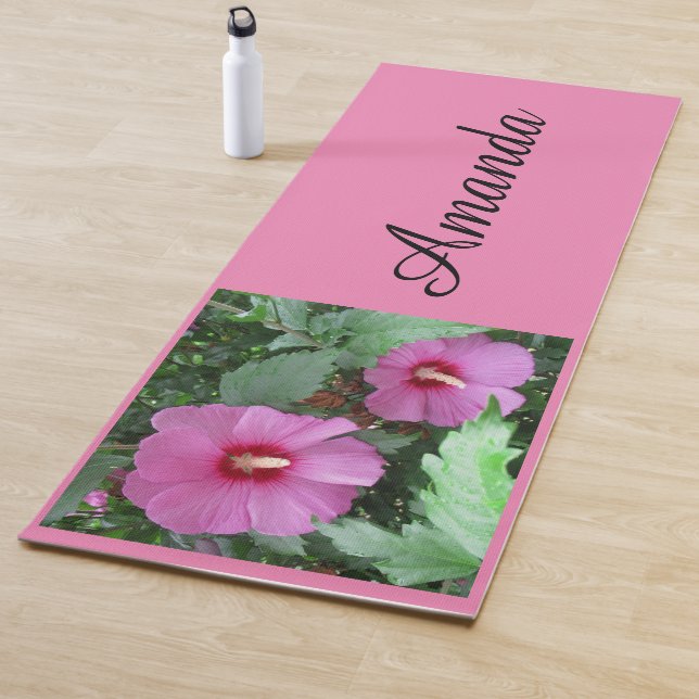 Pink Rose of Sharon Personalised Name Yoga Mat (In Situ)