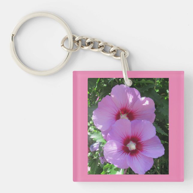 Pink Rose of Sharon Photo Key Ring (Front)