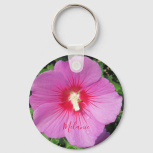 Pink Rose of Sharon Waterdrops Petals Name Key Ring
