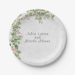 Pink Rose Old Wall Vintage Style Journal Wedding Paper Plate