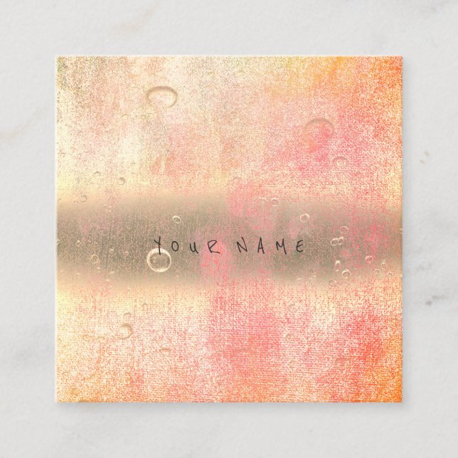 Pink Rose Ombre Abstract Water Linen Balls Square Business Card (Front)