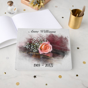 Pink Rose on Antique Violin for Memorial Service Guest Book