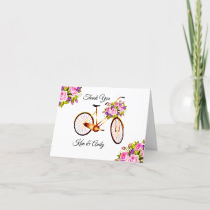 Pink Rose On Bicycle Thank You Card