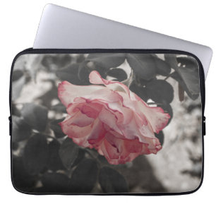Pink Rose on Black and White Background Photo Laptop Sleeve