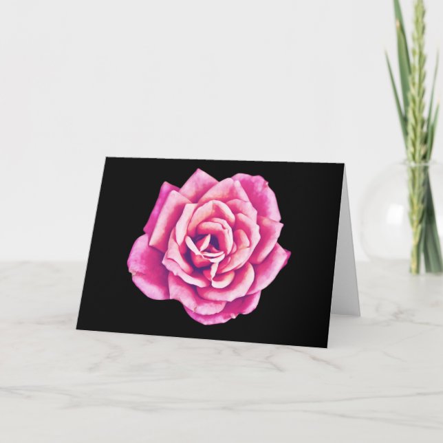 Pink Rose on Black Art Note Card (Front)