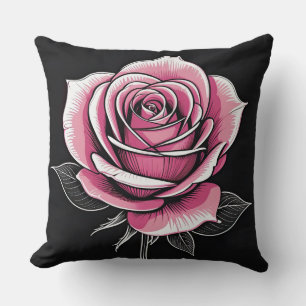 Pink Rose on Black Cushion