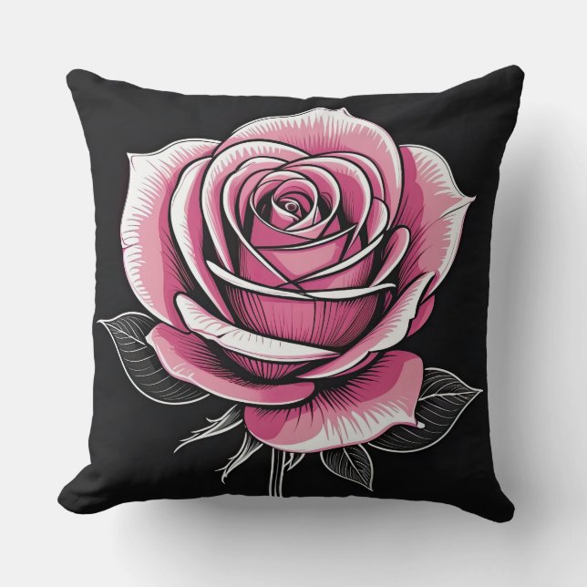 Pink Rose on Black Cushion (Front)