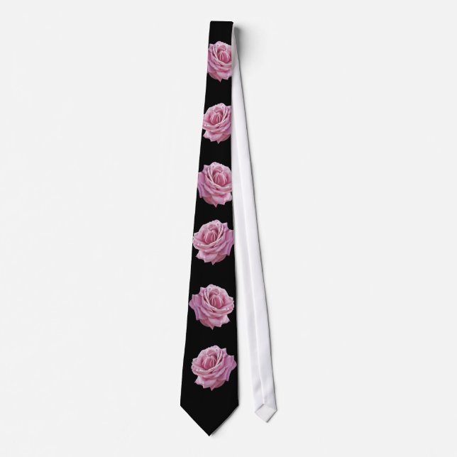 Pink Rose on Black Tie (Front)