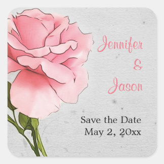 Pink Rose on Grey Save the Date Sticker