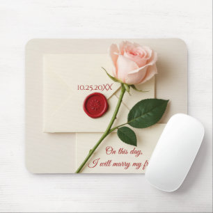 Pink Rose On Ivory Wedding Stationery Mouse Mat