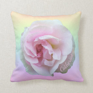 Pink Rose on Pastel Ombre Personalised Cushion