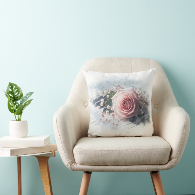 Pink Rose On Piano Keys Cushion (Chair)