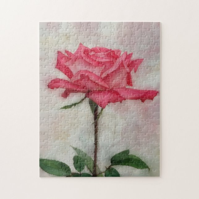 Pink Rose on Stem Art Flower Puzzle (Vertical)