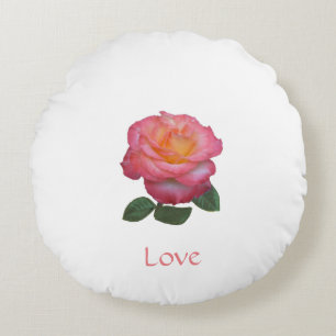 Pink Rose on White Round Cushion