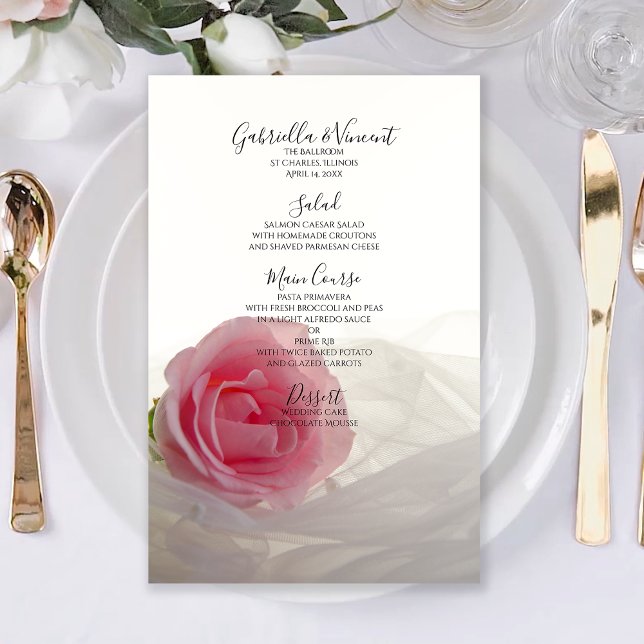 Pink Rose on White Wedding Menu (Creator Uploaded)