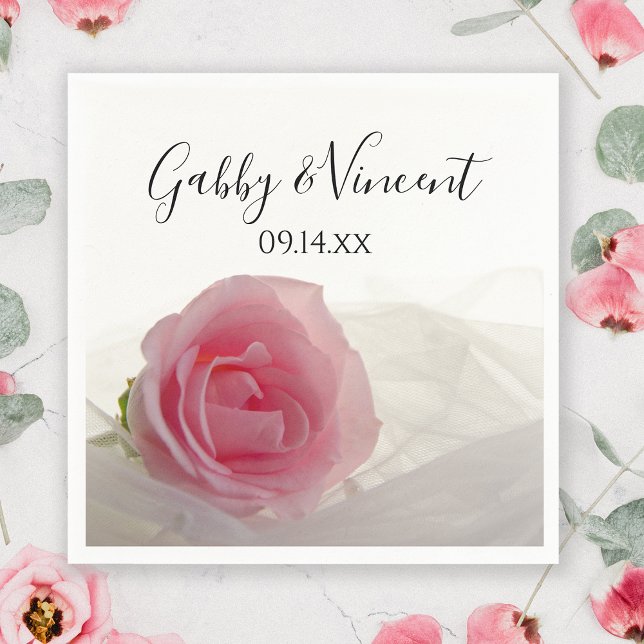 Pink Rose on White Wedding Napkin (Creator Uploaded)