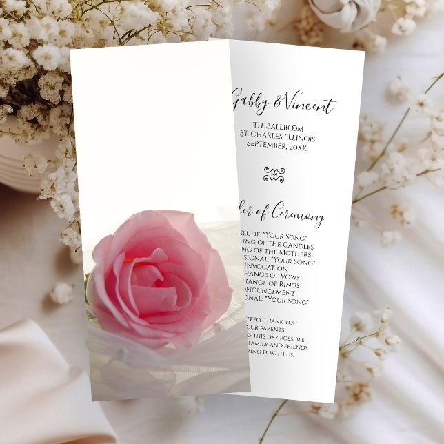 Pink Rose on White Wedding Program Programme (Creator Uploaded)