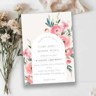 Pink Rose Orchid Arch Watercolor Floral Wedding Invitation