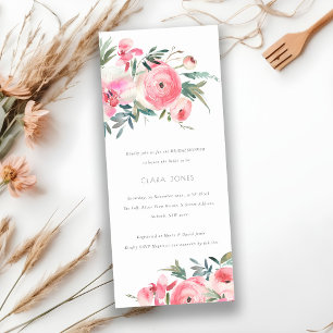 Pink Rose Orchid Watercolor Floral Bridal Shower Invitation