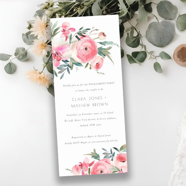 Pink Rose Orchid Watercolor Floral Engagement Invitation (Creator Uploaded)