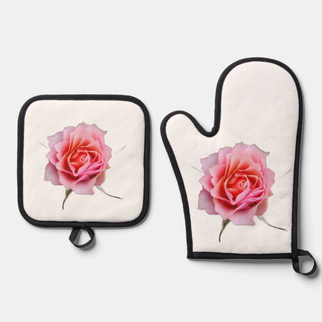 Pink Rose Oven Mitt & Pot Holder Set (Front)