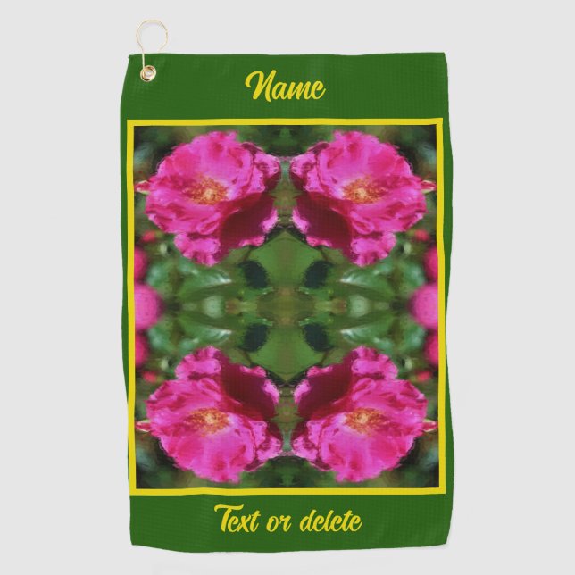 Pink Rose Painting Abstract Flower Personalised Golf Towel (Front)