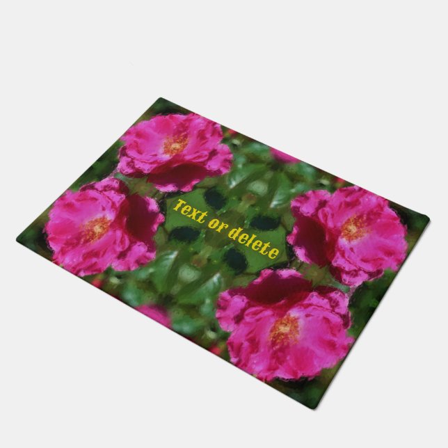 Pink Rose Painting Flower Art Personalised Doormat (Angled)