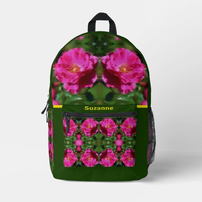 Pink Rose Painting Flower Art Personalised Printed Backpack (Front)