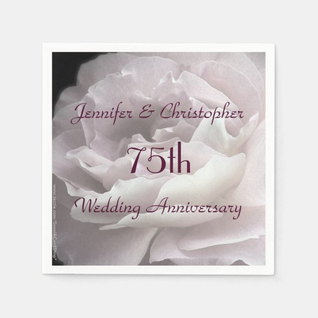 Pink Rose Paper Napkins, 75th Wedding Anniversary Napkin (Front)