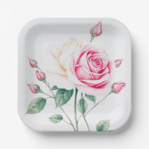 Pink Rose Paper Plate