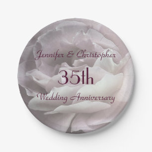 Pink Rose Paper Plates, 35th Wedding Anniversary Paper Plate
