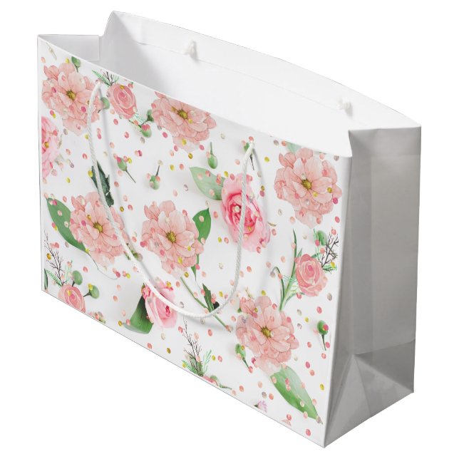 Pink Rose Paradise Large Gift Bag (Back Angled)