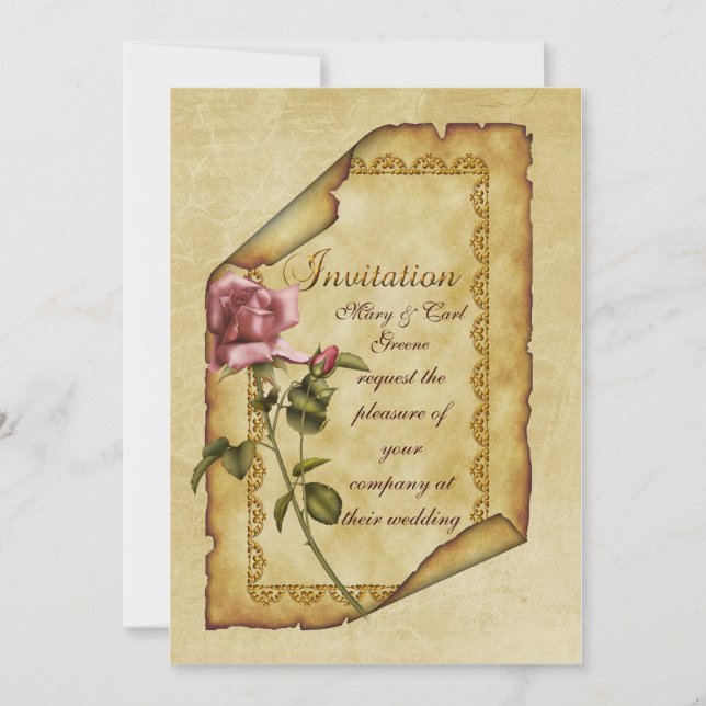 Pink Rose Parchment Invitation (Front)