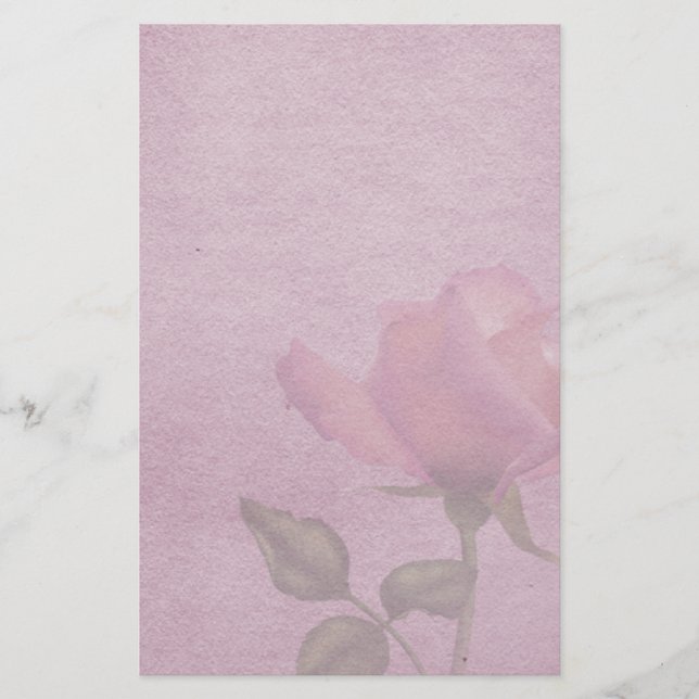 Pink Rose Parchment Stationery (Front)