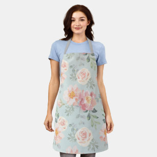 Pink Rose Pastel Garden Pattern Apron