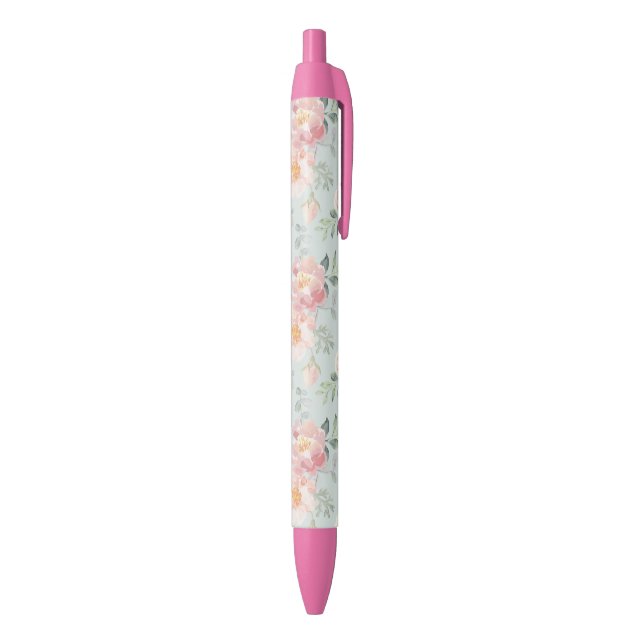 Pink Rose Pastel Garden Pattern Black Ink Pen (Bottom (Vertical))