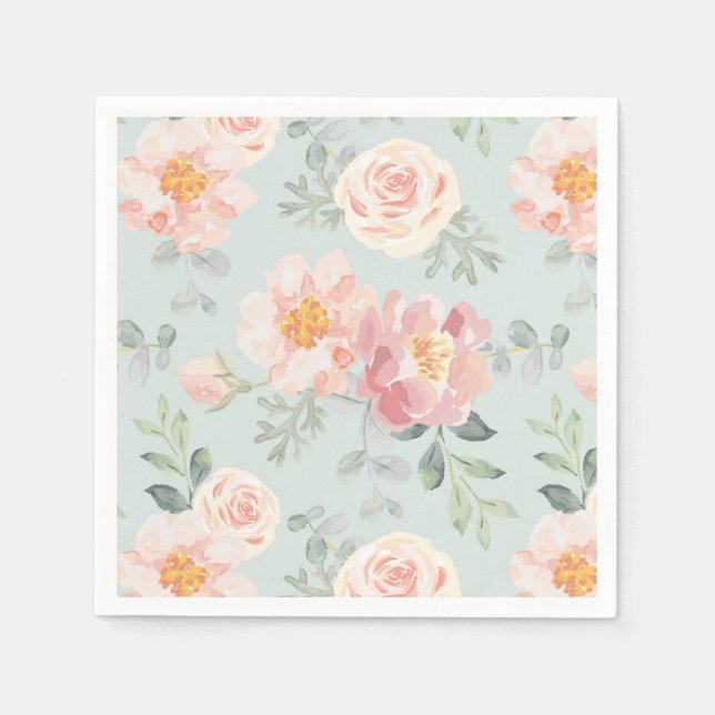 Pink Rose Pastel Garden Pattern Napkin (Front)
