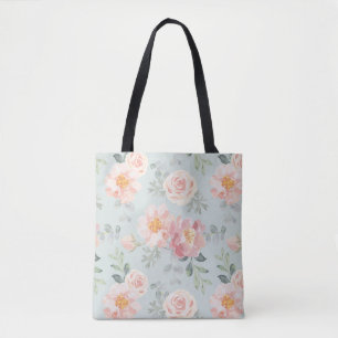 Pink Rose Pastel Garden Pattern Tote Bag