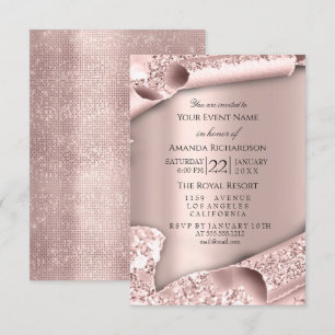 Pink Rose Pastel Powder Sparkly Glitter Rose PINK Invitation
