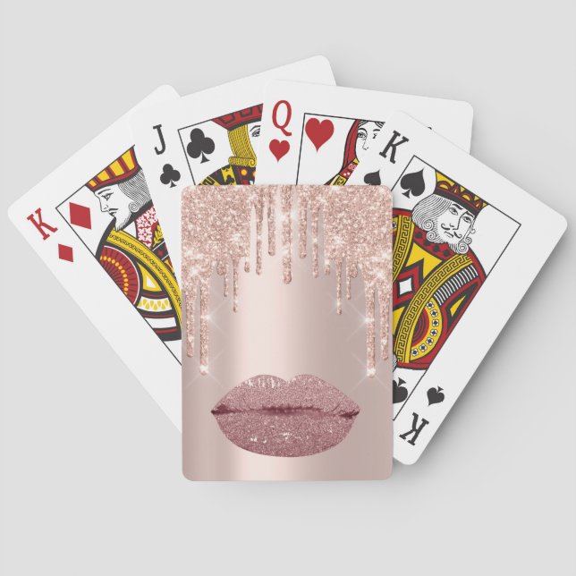 Pink Rose Pastel Spark Kiss Lips Bridal Playing Cards (Back)