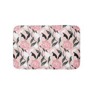 Pink rose pattern bath mat