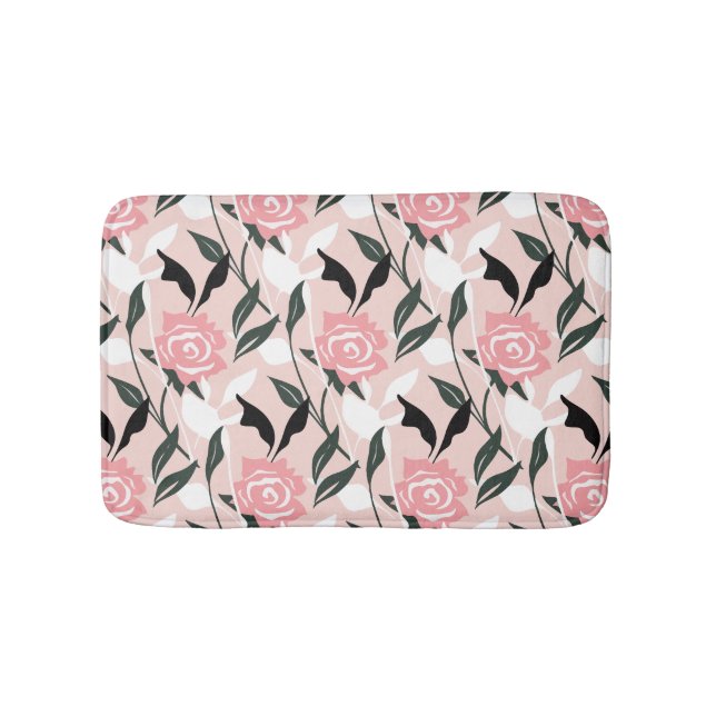 Pink rose pattern bath mat (Front)