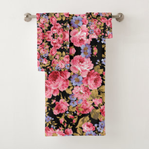 Pink Rose Pattern Bath Towel Set