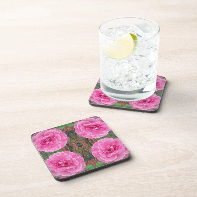 Pink Rose Pattern Coaster (Right Side)