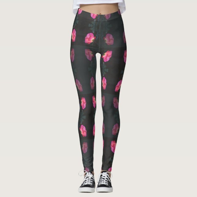 Pink Rose Pattern Leggings (Front)