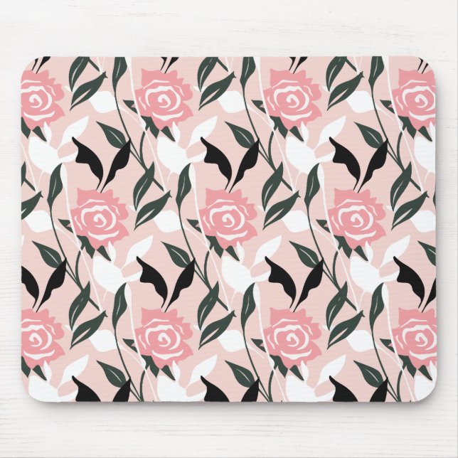 Pink rose pattern mouse mat (Front)