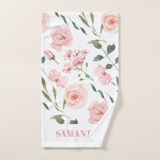 Pink Rose Pattern Name Hand Towel (Hand Towel)