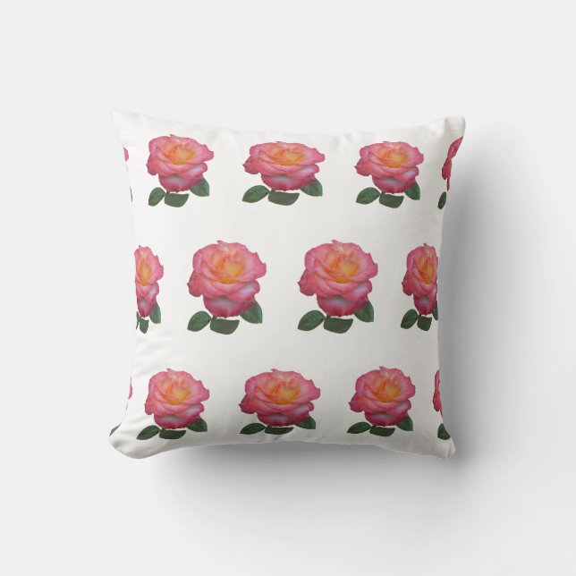 Pink Rose Pattern on White Cushion (Front)
