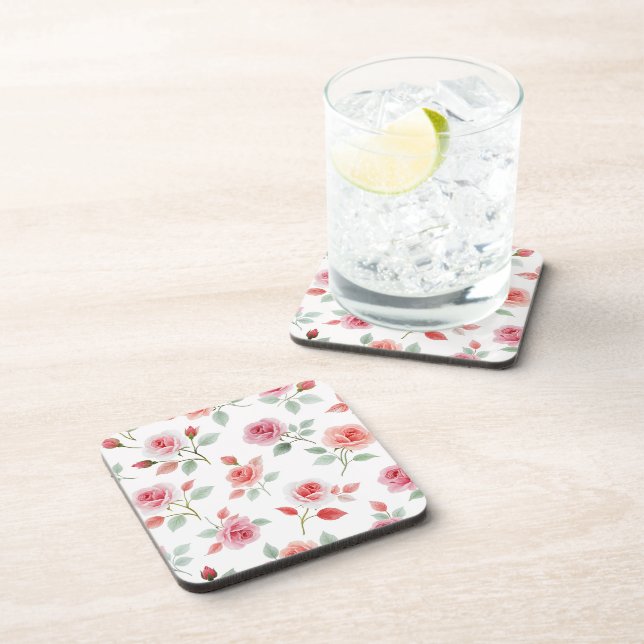 Pink Rose Pattern, soft colour, Coaster (Right Side)